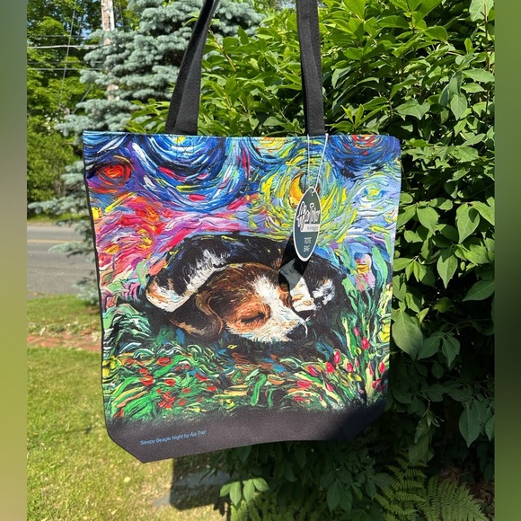 Sleepy Beagle Night Artisan Canvas Tote NWT - Picture 1 of 4